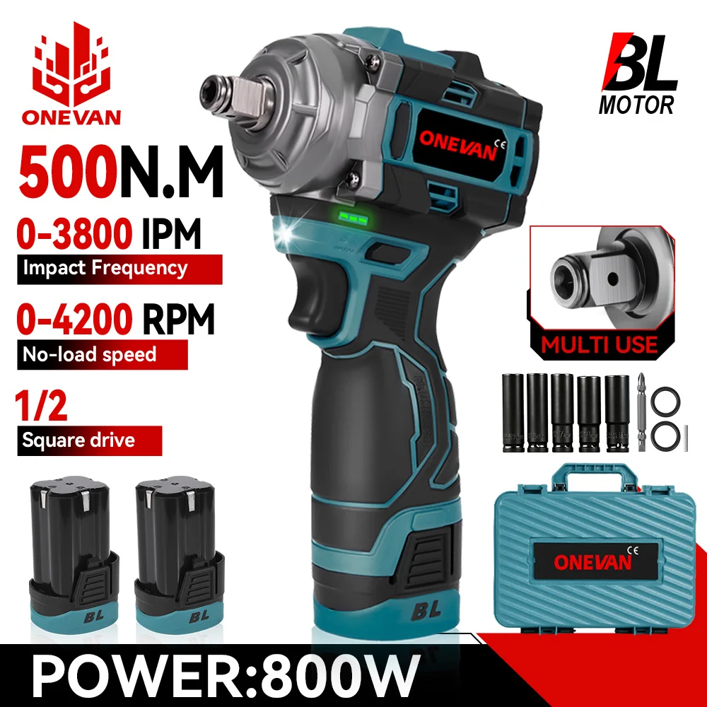 ONEVAN 500N.M clé à chocs électrique sans brosse 3in1 clé sans fil 1/2 pouces tournevis perceuse batterie Lithium-Ion outil électrique