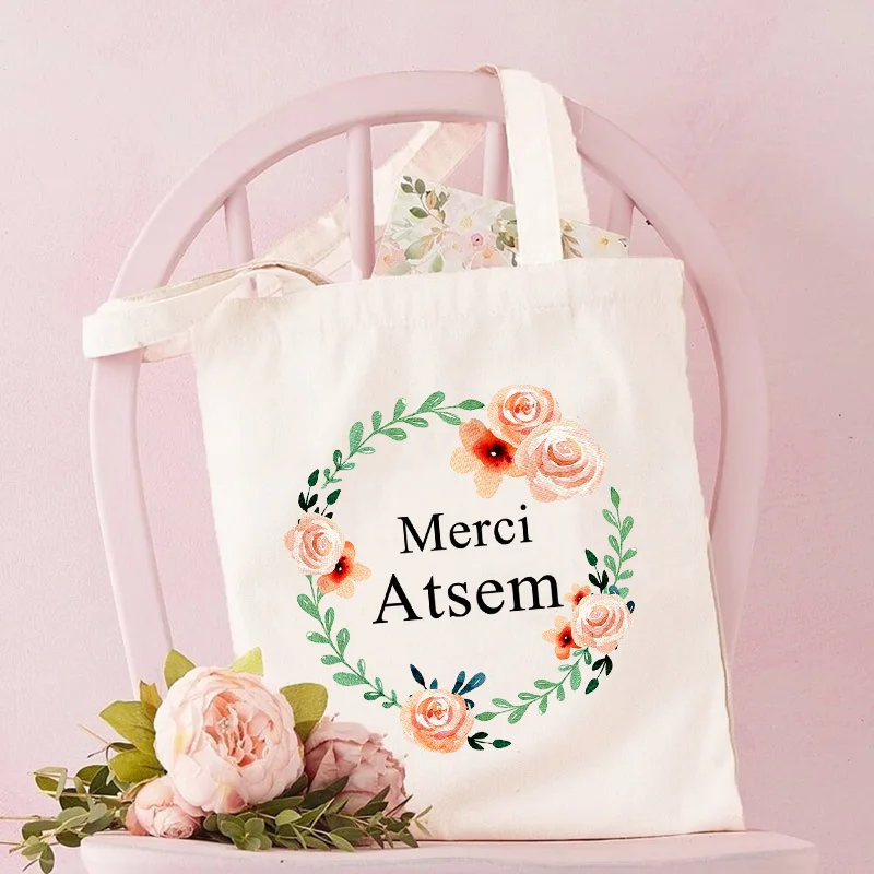 Merci Atsem-Bolso de hombro con estampado floral para mujer, bolsa de mano con estampado de flores ecológicas, para guardar libros escolares, regalos Atsem