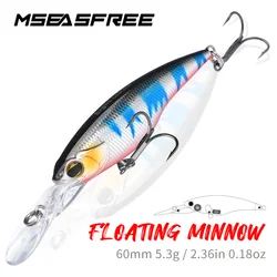 MSEASFREE 60mm 5.3g Rattle Floating Minnow Wobblers Artificial Hard Baits Propbait For Trout Perch Fishing Lure Strengthen Hooks