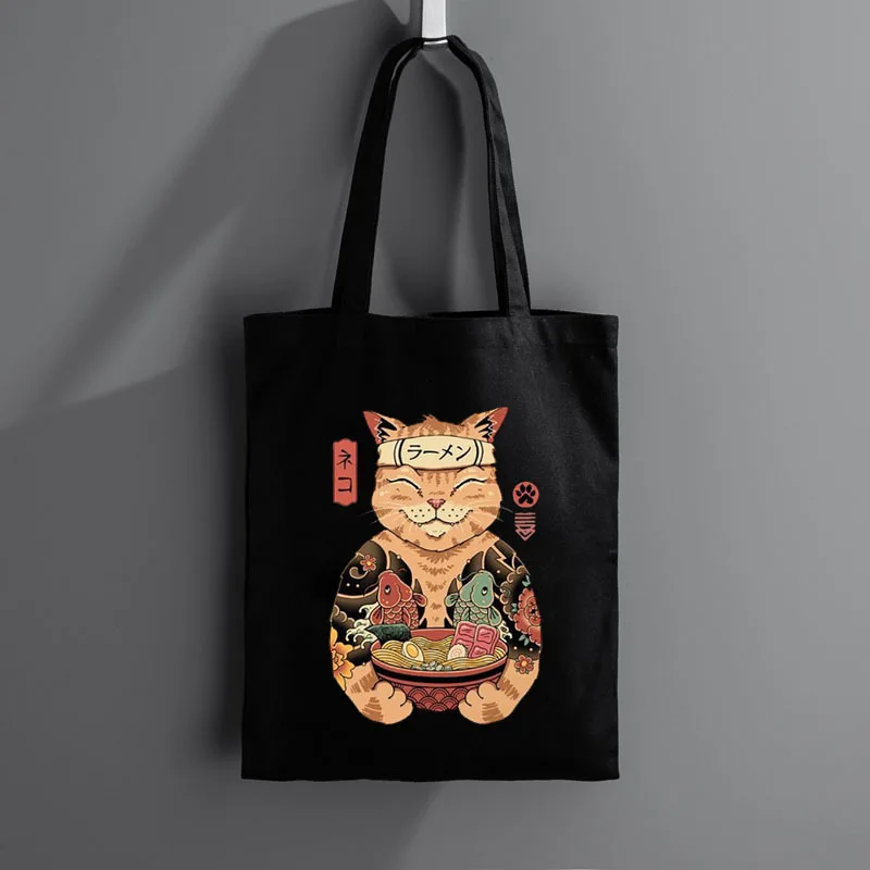 

Сумка с мультяшным котом, большая сумка в японском аниме, женская повседневная экологически чистая сумка, портативная и складная большая сумка