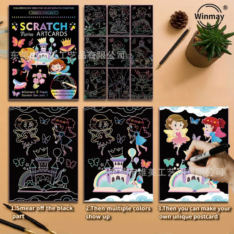 Juguete de pintura para rayar DIY deslumbrante para niños, libro de rascar con grafiti creativo, arte divertido para guardería, juguetes de pintura de papel para rascar