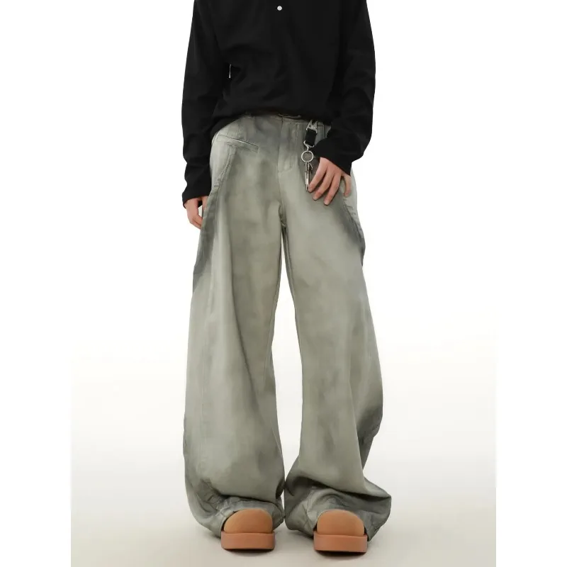 جينز رجالي هاراجوكو أمريكي مفكك قذر مغسول مستقيم الدينيم السراويل خمر ملابس العمل عادية فضفاضة تناسب الشارع الشهير جديد