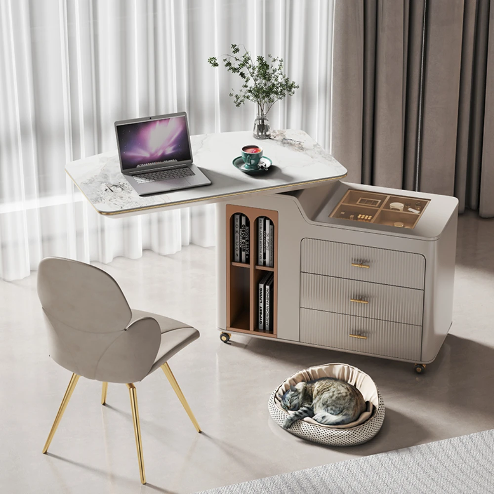 

Desk, luxurious living room, sofa, office, small apartment, corner, modern rock plate, rotary folding mobile computer desk