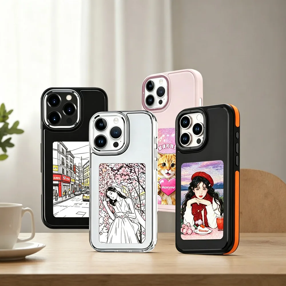 NFC Ink Screen Phone Case Aermy DIY Screen 4 Color Display Mobile Phone Cover For iPhone 13 14 15 16 Pro Max