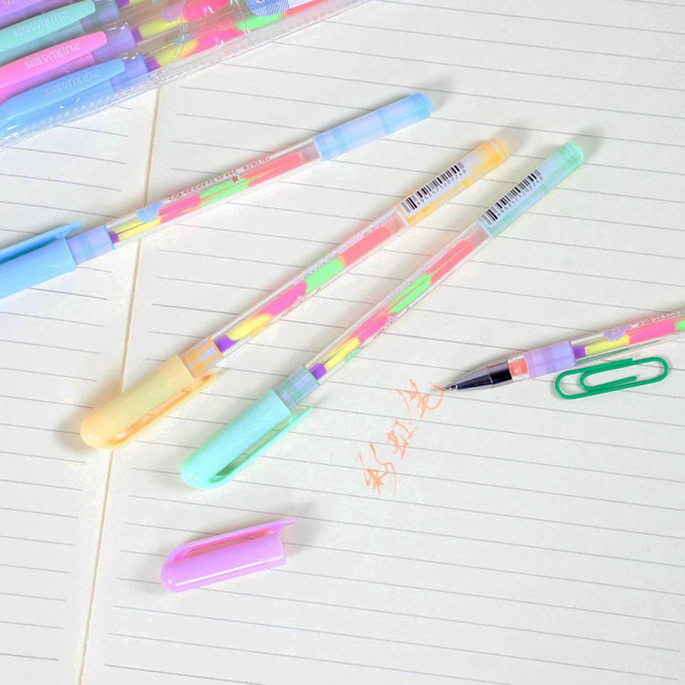 6Pcs Creative Korea Stationery Beautiful Colorful Rainbow Gel Pens Fashion Office School Supplies Writing Pens Painting Pen