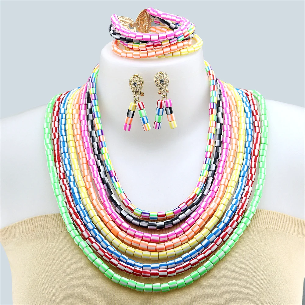 

Nigerian Soft Ceramic Jewelry Beads Bridal Jewelry Sets African Necklace Jewelry sets Necklace Bracelet Earrings Jewelry
