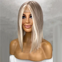 High Grade Synthetic Ash Blonde White Balayage Highlights Bob Wig 14