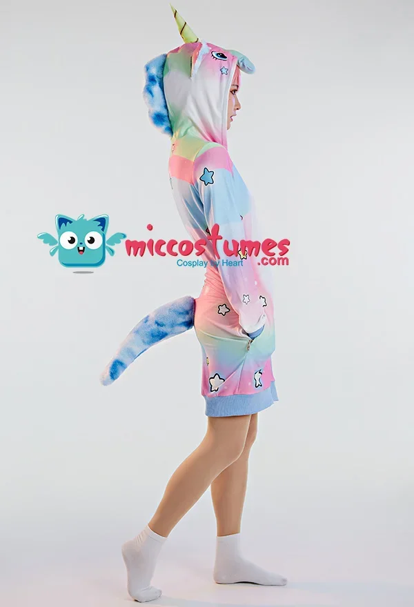 Miccostumes Women Colorful Pony Short Sleep Dress Kawaii Loungewear Adult Onesie Hooded Homewear Kigurumi Sleepwear