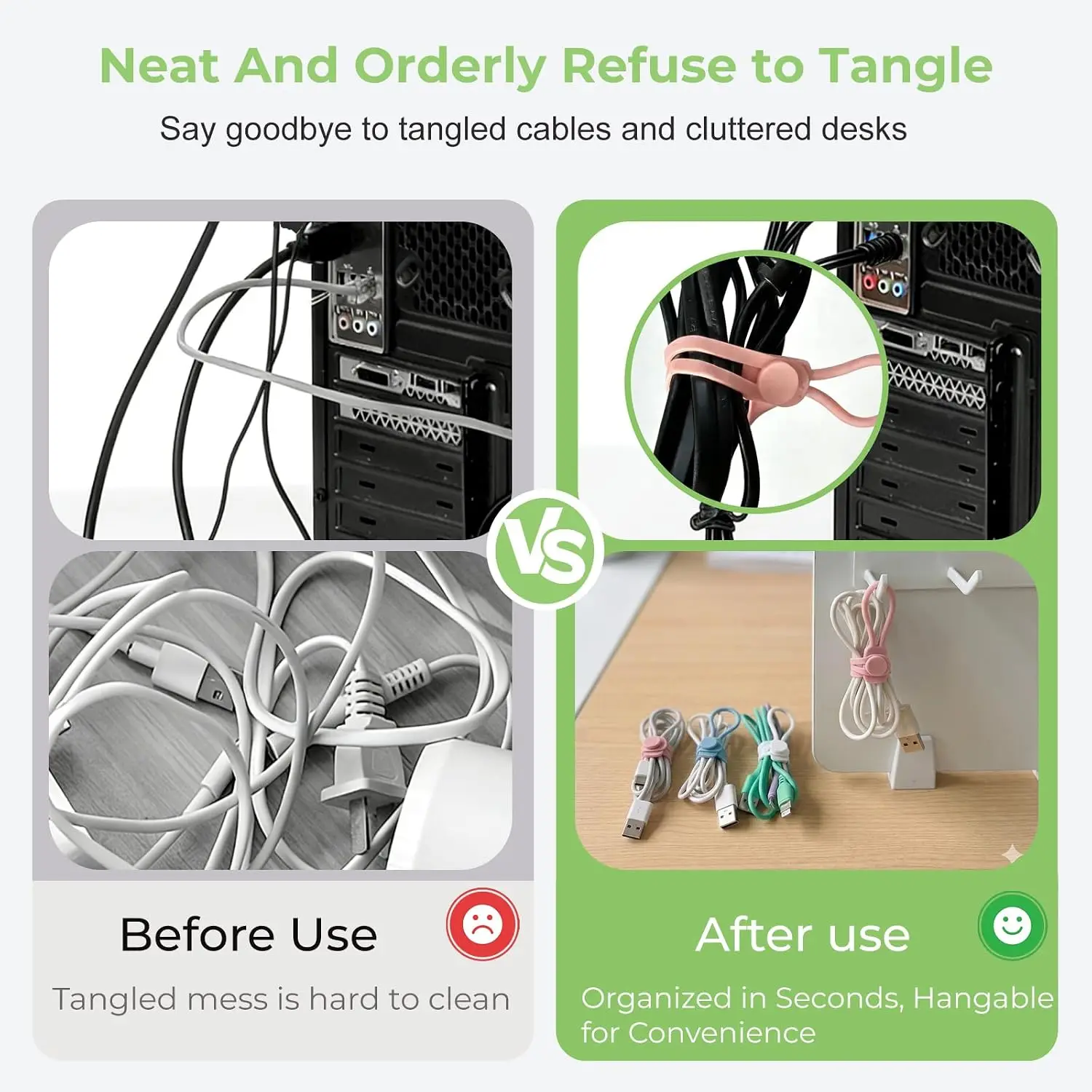 Silicone Cable Ties, Reusable Cord Ties, Cord Organizer Elastic Cable Organizer Straps for Bundling Earphone Cable Wire Etc