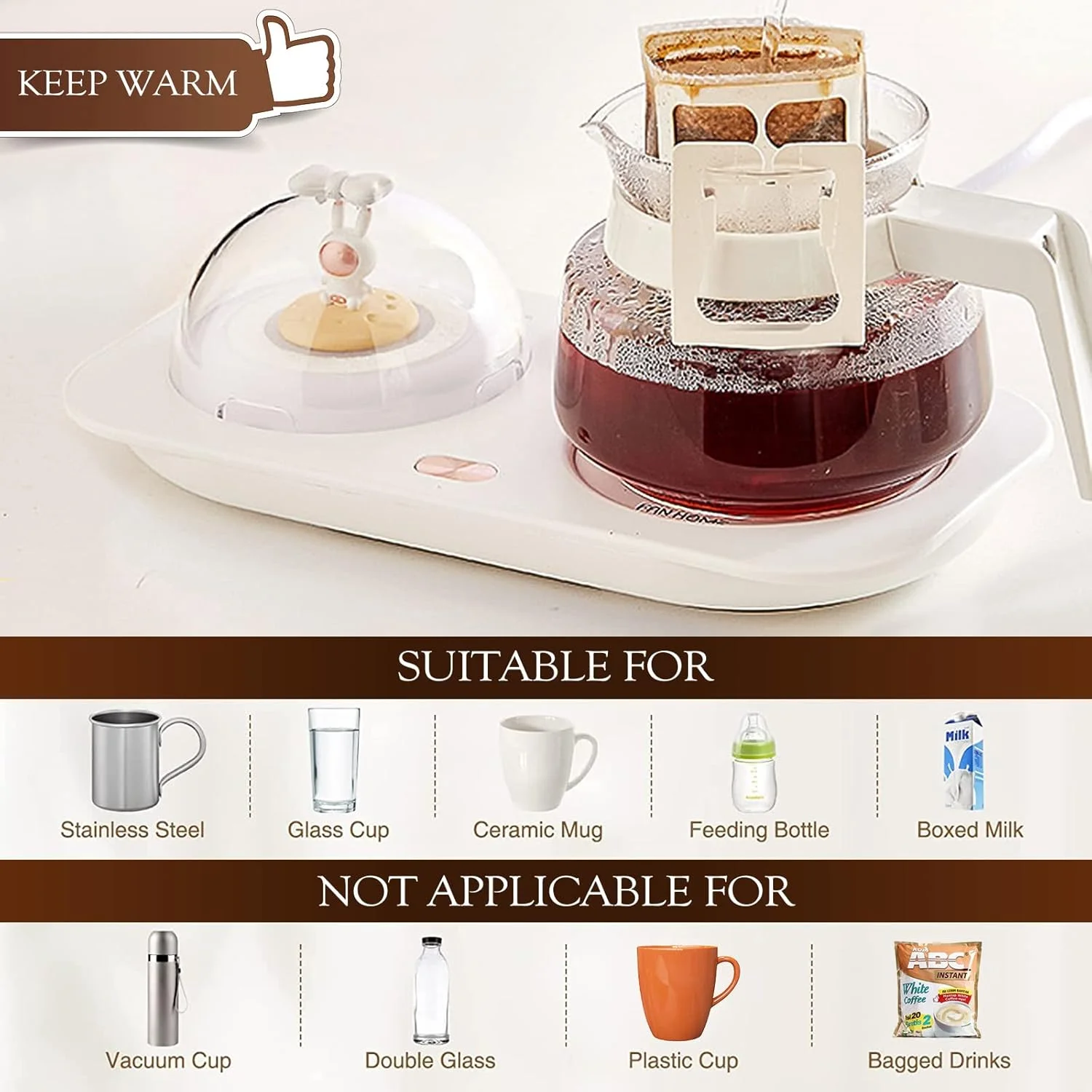 ، تدفئة المشروبات لمكتب المكتب مع الروائح والضوء الليلي، إعدادات درجة الحرارة، سخان الكوب الذكي للكاكاو والشاي،