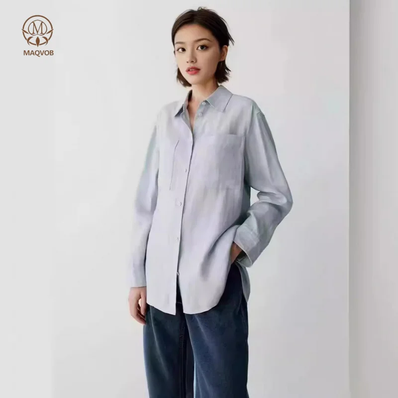 MAQVOB High Quality Men Women Linen Plain Long-Sleeve Shirt Autumn Winter Travel Holiday Business Everyday Luxury Shirt