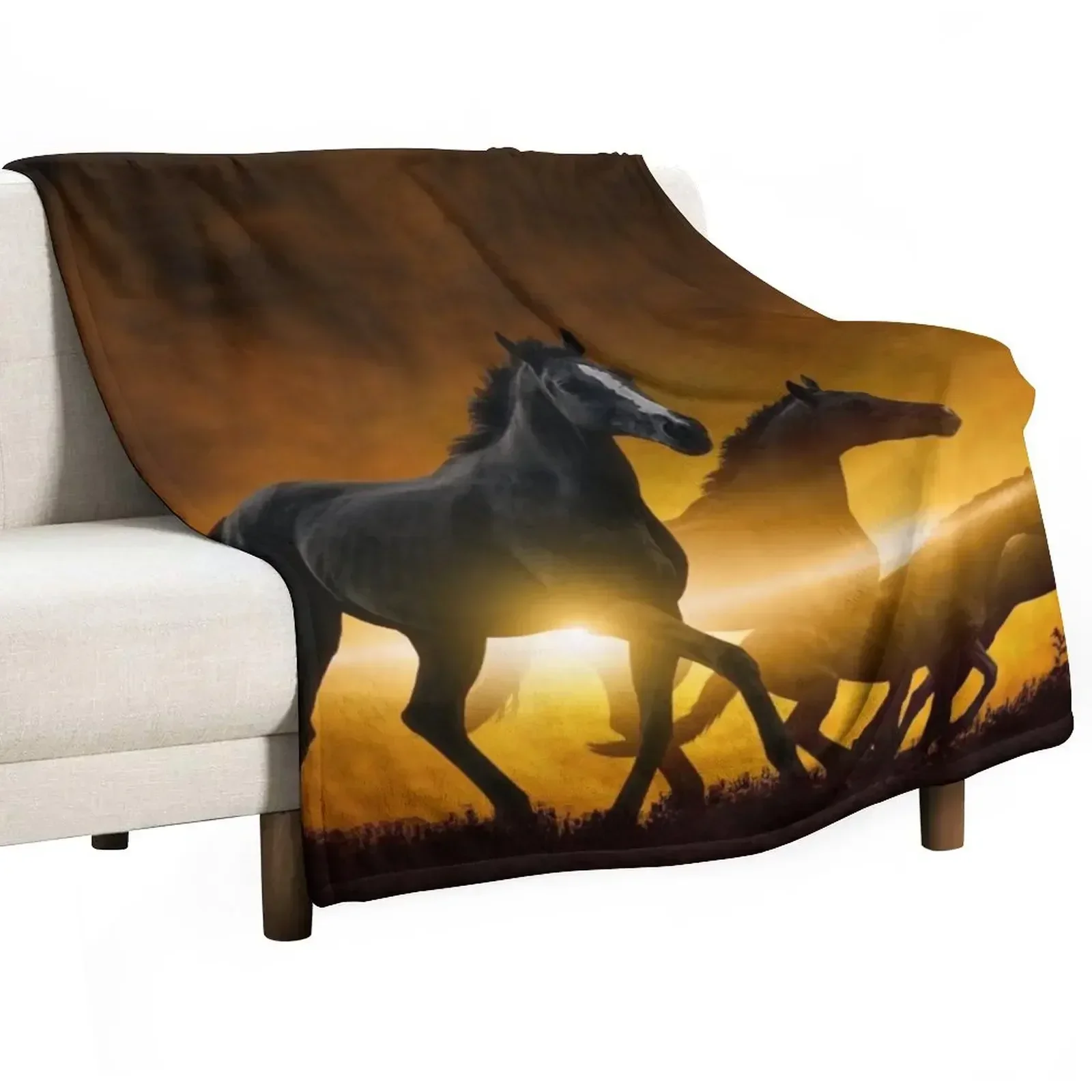 

New Wild Black Horses Throw Blanket Luxury Thicken Personalized Gift Tourist Decorative Sofas Blankets