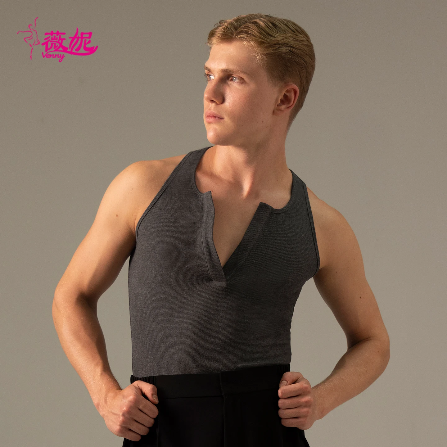 Abito da ballo latino Vennystyle - Gilet da allenamento da uomo con scollo a V, abbigliamento da pratica versatile essenziale per il fitness latino