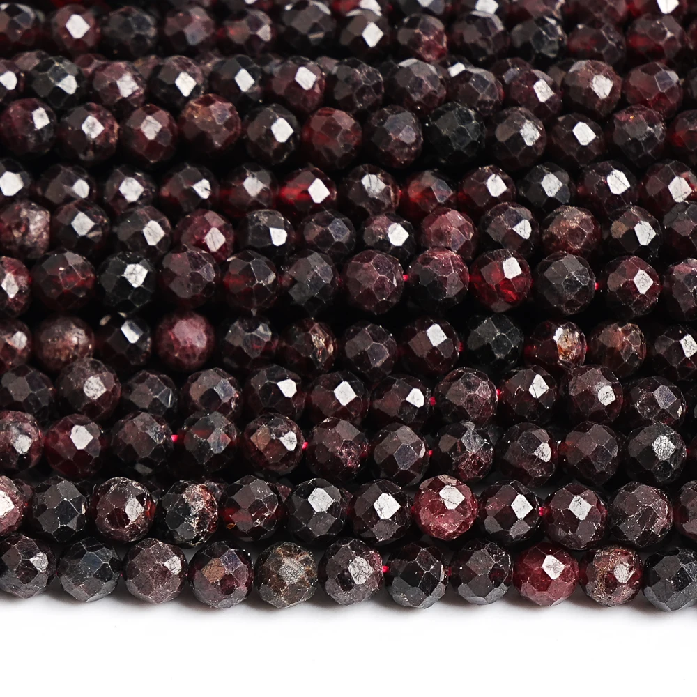 

Genuine 4mm Wine Red Garnet Beads 64-Facet Rondelles Stone of Passion & Romance for Energy Vitality For Jewelry Making Bracelets