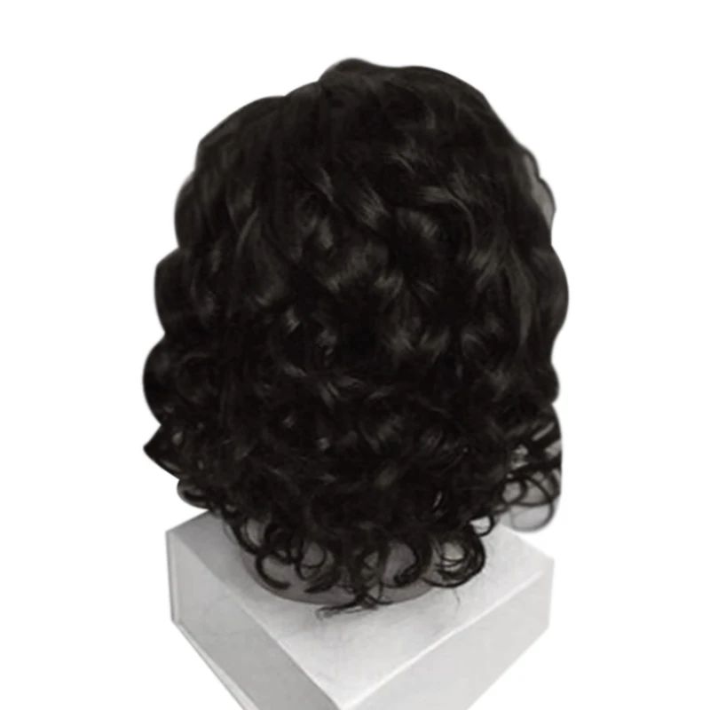 Peluca de fibra de alta temperatura para mujer, pelo ondulado corto y esponjoso, con encaje frontal y borde negro, para uso diario