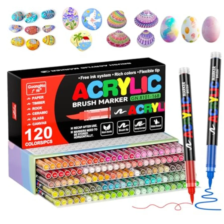 

Colors Acrylic Paint Markers Soft Brush Tip Pens with Automatic Ink Control System Waterproof Quick-Drying Lightfast for Rock P