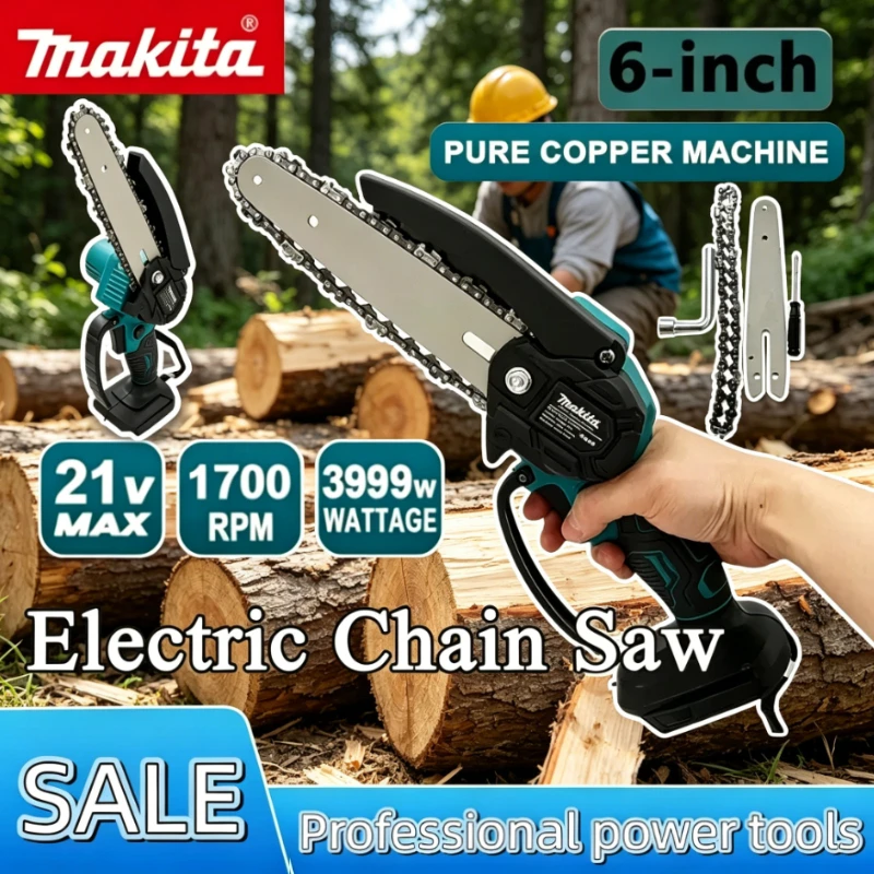

Аккумуляторная цепная пила Makita 6 дюймов для распиловки древесины, электрическая ручная пила, портативный садовый инструмент для обрезки деревьев, работающий от батареи Makita.