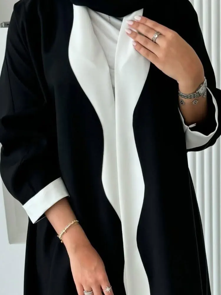 

Middle East Abaya Arabic Dubai Cardigan Open Abayas Muslim Women Modest Kaftan Outfit White Black Islamic Long Dress Outwear