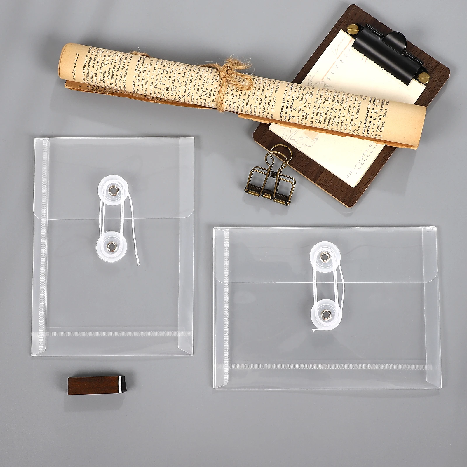 5 Pcs/set Transparent Winding Rope Thickened Waterproof File Storage Bag Creative DIY Journal Student Supplies Stationery