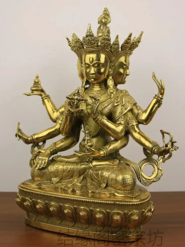 21cm Pure Copper Dzogchen Buddha Mother Statue Ornaments Long Life Three Bronze Statues Tibetan Tantric Buddhism