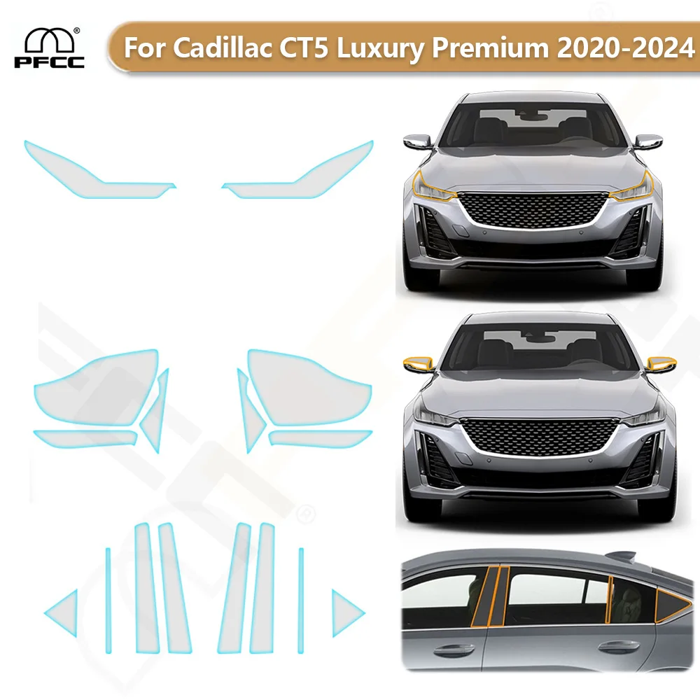 

Headlight Rearview B Pillars TPU Protection Film For Cadillac CT5 Luxury Premium 2020-2024 Anti-scratch Clear Bra Pre-cut PPF