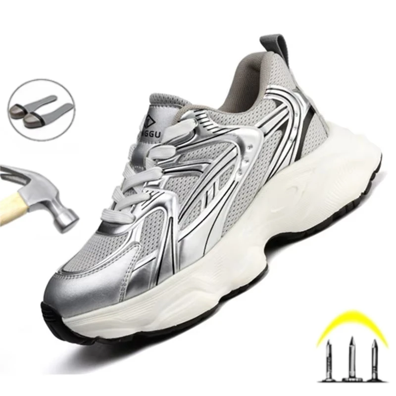 

Fashion New 2025 Women Safety Work Shoes Sneakers Steel Toe Anti Smashing Boots Indestructible Lightweight Female Footwear