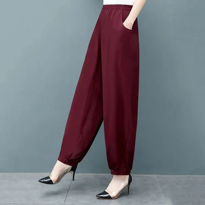 Summer Thin Classics Black Bloomers Women Oversize Casual Elastic High Waist Baggy Pants Mother Ankle Length Harem Pantalones