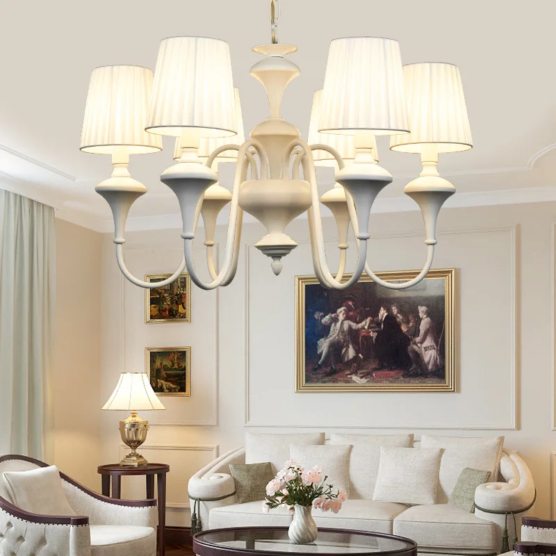 Imagem -02 - Modern Simples White Metal Bulb Chandelier Candle Chandelier com Tecido Sombra Mesa de Jantar Sala Luzes 6-light E14