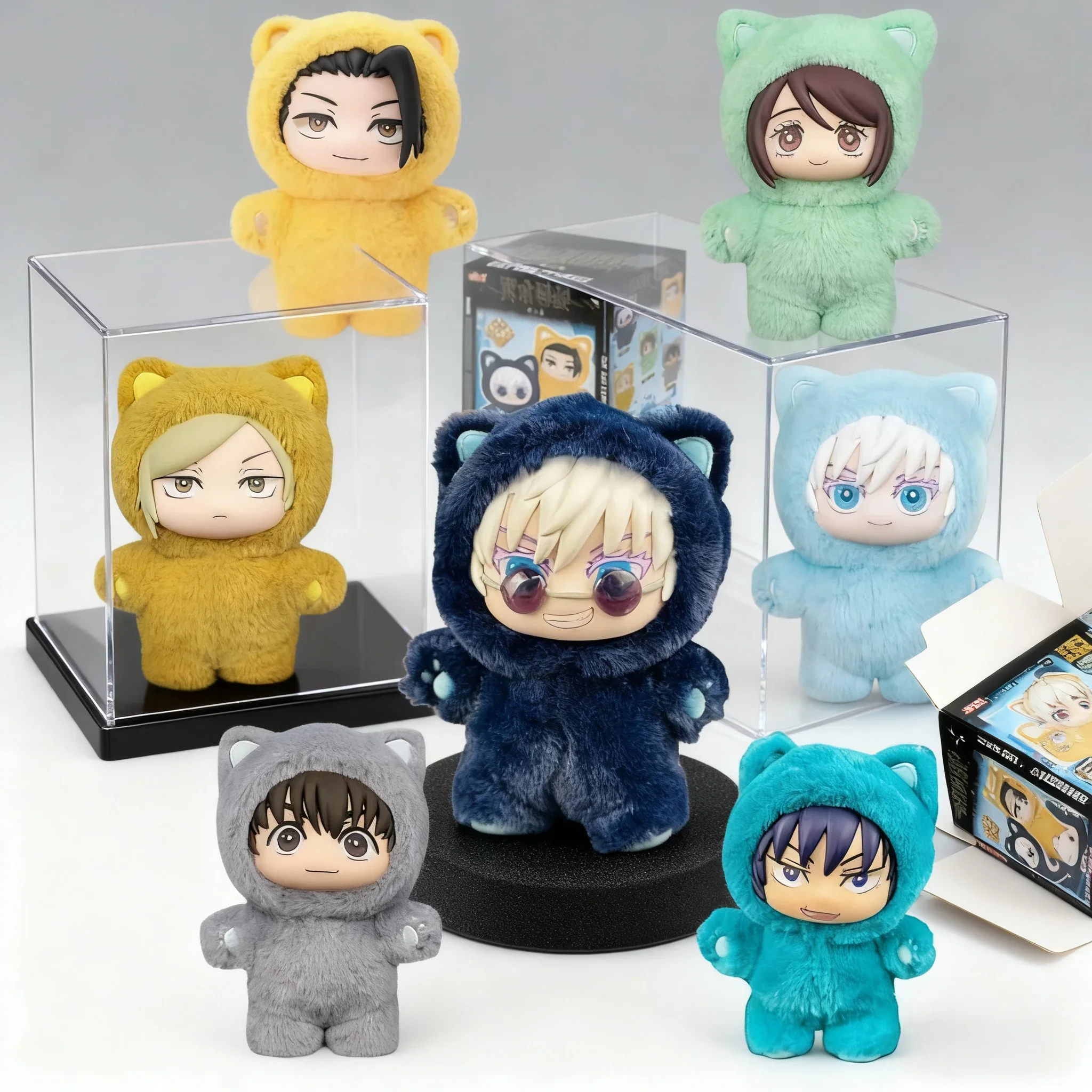 6 unids/set Stock Jujutsu Kaisen 2 oreja de gato Plushie serie caja ciega caja misteriosa figura de Anime decoración de habitación colección regalos para niños