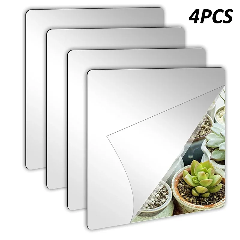 Self-Adhesive Acrylic Mirror Tiles 4/8PCS Peel and Stick Square Mirror Wall Stickers Home Decor Bedroom Living Room DIY Panels