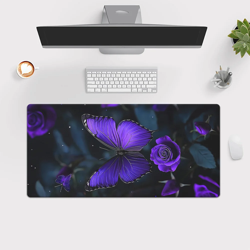 1 Stück Purple Butterfly Dream Mousepad, wasserdichte rutschfeste Gummi-Schreibtischunterlage, Gaming-Tastatur-Zubehör, Bürocomputer PC Gamer L