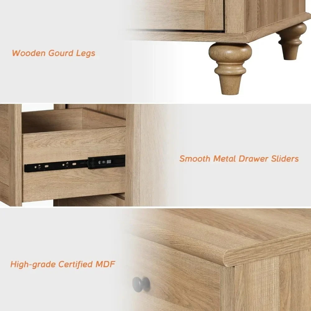 Commode pour chambre à coucher, commodes pour enfants en chêne avec large coffre de proximité, Cisco en bois moderne du milieu du siècle, rangement