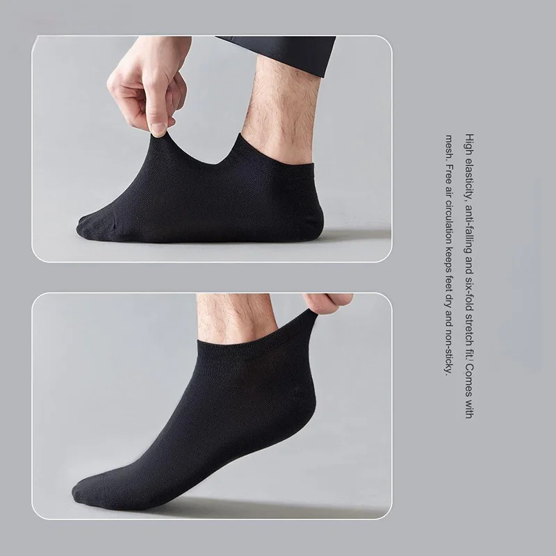 10 Pairs of Men\'s Bamboo Fiber Ankle Socks Summer Shallow Business Socks Deodorant Breathable Black Boat Socks for Men