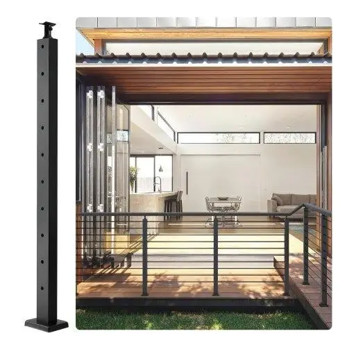 36 Stainless Steel Cable Railing Post Kit for Deck & Stairs - Pre-Drilled Handrail with Mounting Bracket, Black Finish