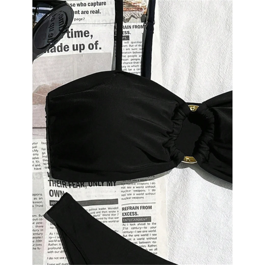 XS - L Metallring, mittelhoher Bund, brasilianischer Bikini, Damen-Badeanzug, zweiteiliges Bikini-Set, Damen-Badebekleidung, Badeanzug, Badebekleidung, Schwimmanzug V6790 – Detail 8