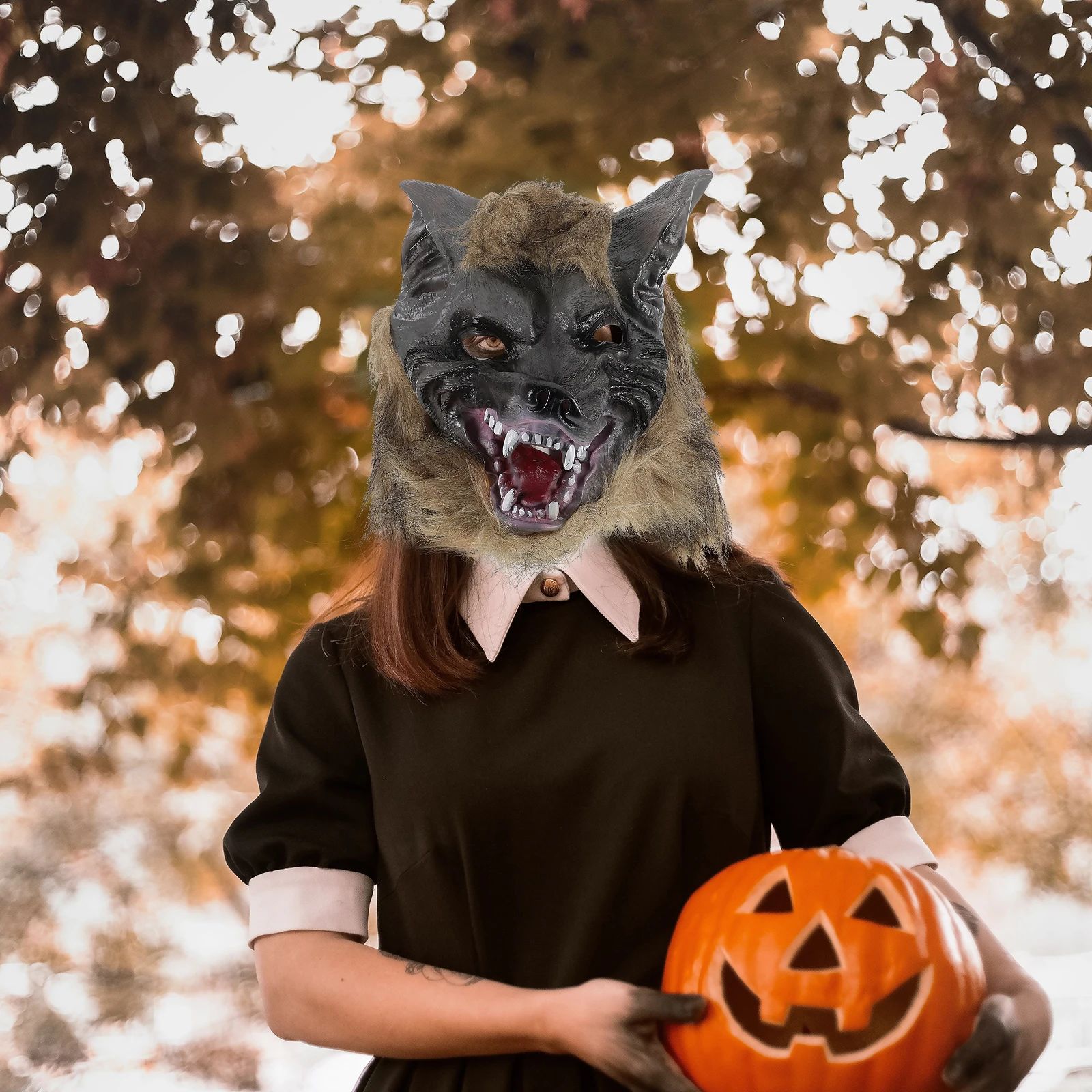 

1 set Wolf Head Gloves Mask Set Halloween Horror Costume Adult Dress Up Party Cosplay Prank Prop Durable Safe Material