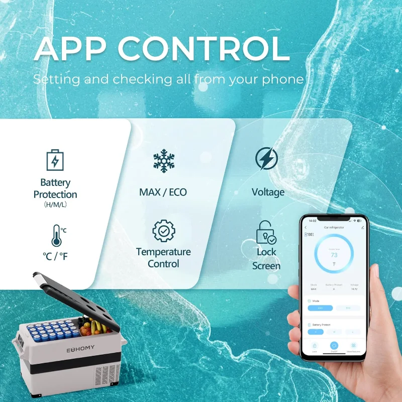 EUHOMY 12 Volt Refrigerator, 48QT(45L) Electric Cooler, 12V Fridge APP Control, 12V Cooler -4℉~68℉, Portable Freezer 12/24V DC
