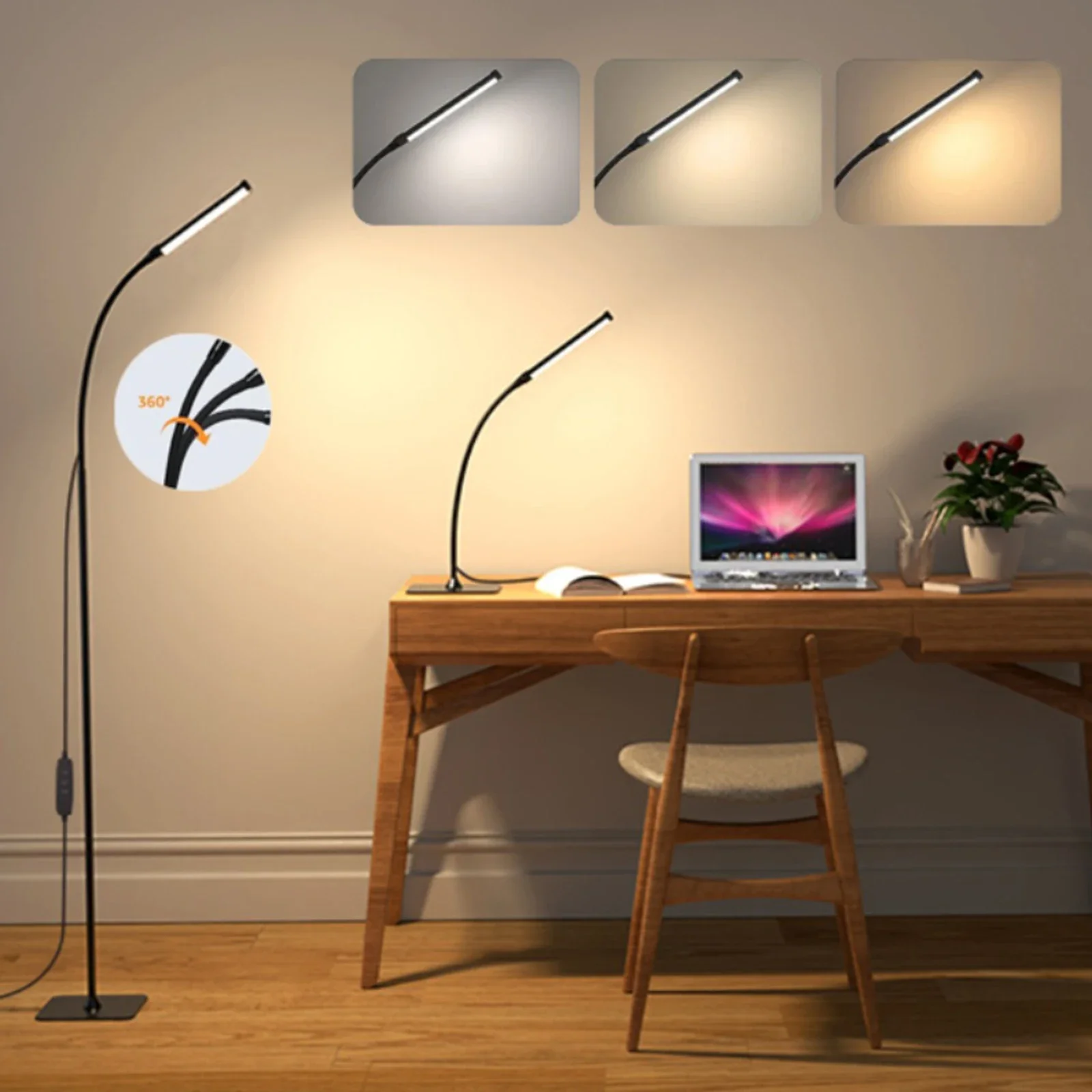 

New LED Floor Lamp Dimmable 3 Color 5 Levels with Flexible Gooseneck Dimmable Table or Floor Standing Task Light for Indoor Room