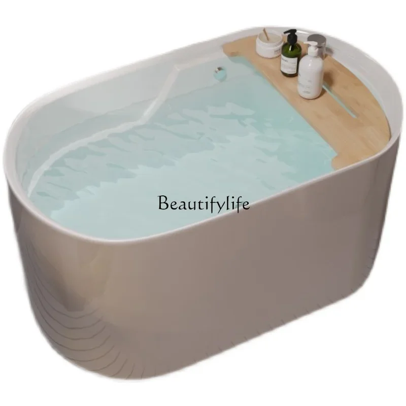 

Small Apartment Sitting Household Bathtub Movable Oval Acrylic Bathtub