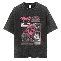 Camiseta con estampado gráfico de Anime para hombre, camisetas de gran tamaño, camiseta Vintage lavada, ropa de calle Harajuku, camiseta holgada de algodón de manga corta