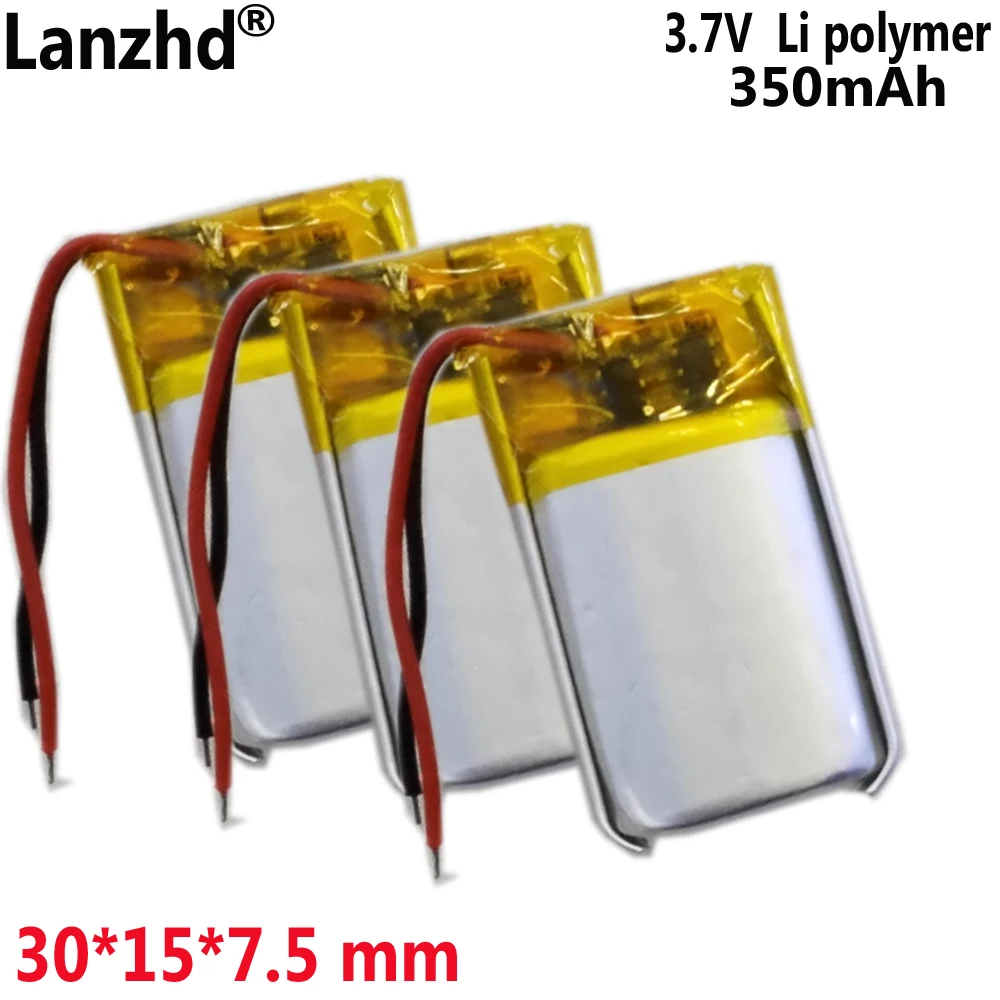 3.7V 350mAh Li Polymer Battery 751530 for Bluetooth headphone Bluetooth speaker  car recorder 751534 headset Battery