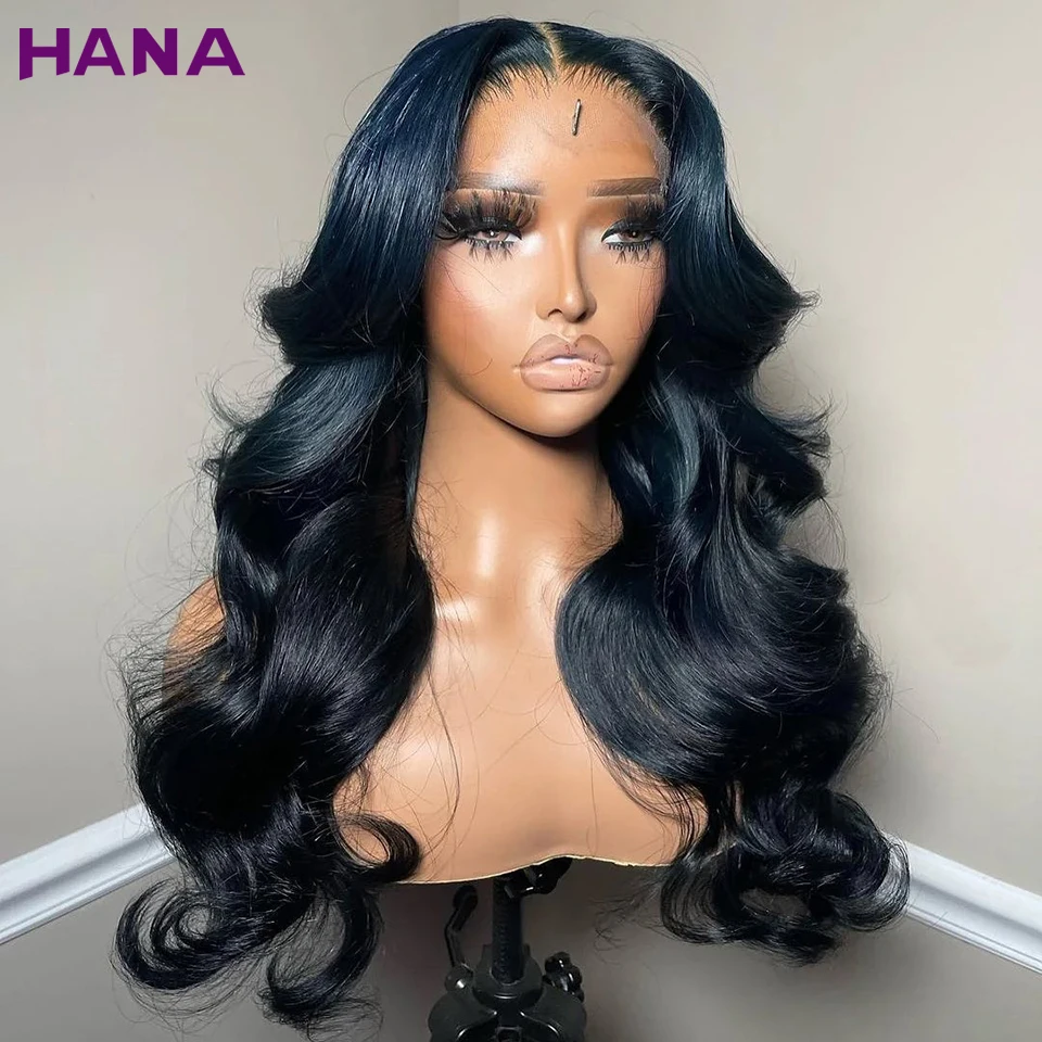 

Ink Blue Color Transparent Lace 13x4 13x6 Body Wave Lace Frontal Wigs PrePlucked Remy 7x5 Lace Closure Human Hair Wigs For Women