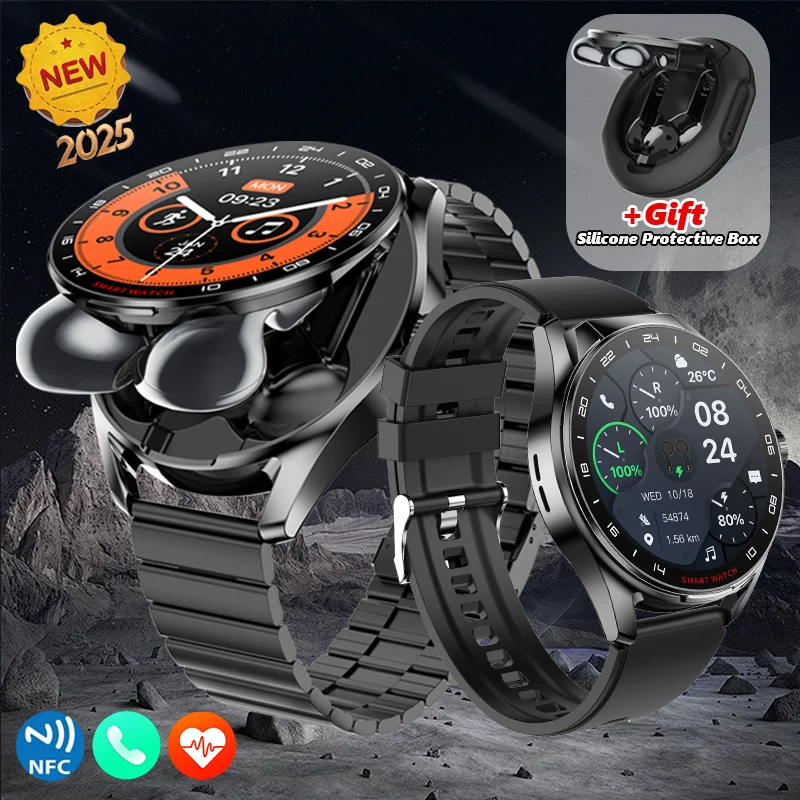 LIGE NFC casque montre intelligente 2 en 1 TWS casque sans fil appel de musique hommes Smartwatch
