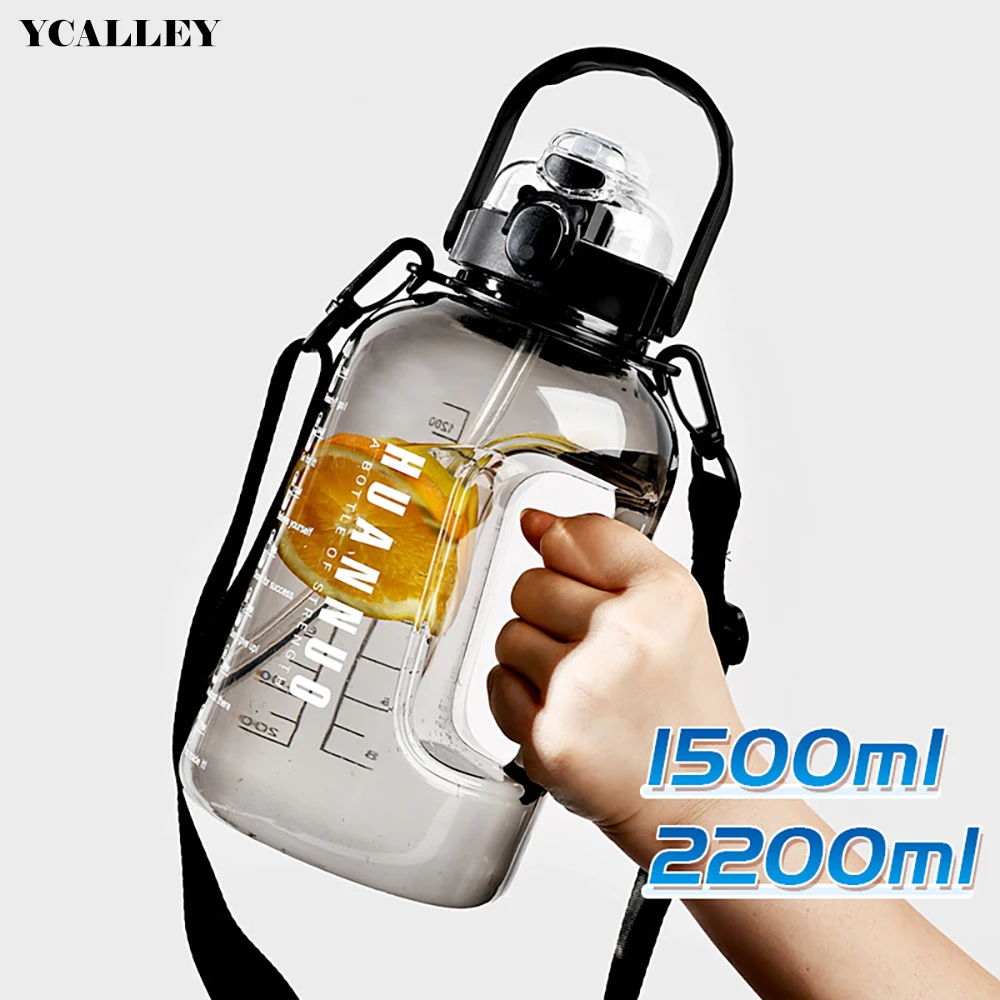 

YCALLEY 1500ML 2200ML Sports Water Bottle With Mobile Phone Holder Straight Drink And Straw Drink Two Ways Fitness Water Bottles