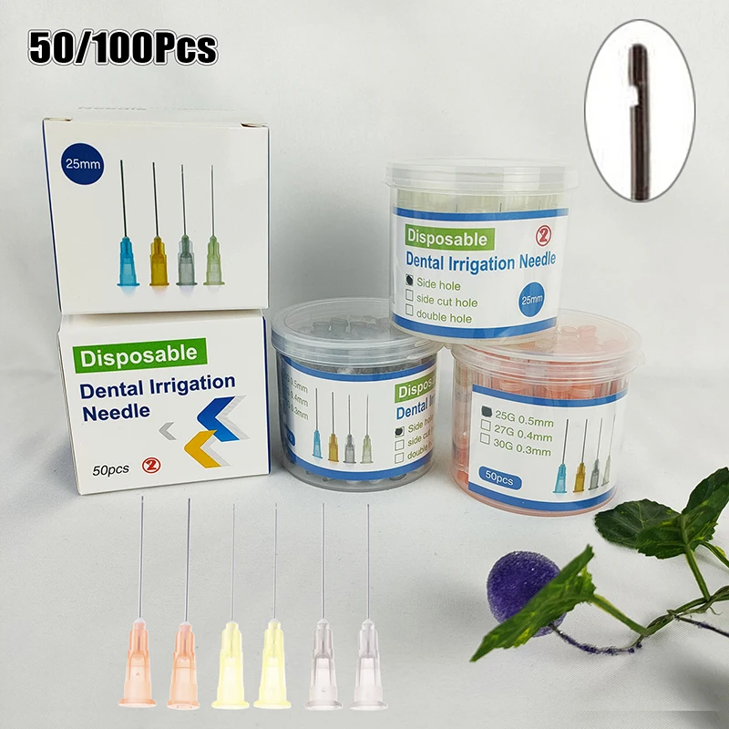 50/100Pcs ทันตกรรม Endo ชลประทานเข็ม End-ปิดด้านข้าง Endo Syringe Root Canal ซักผ้าเข็มเคล็ดลับ