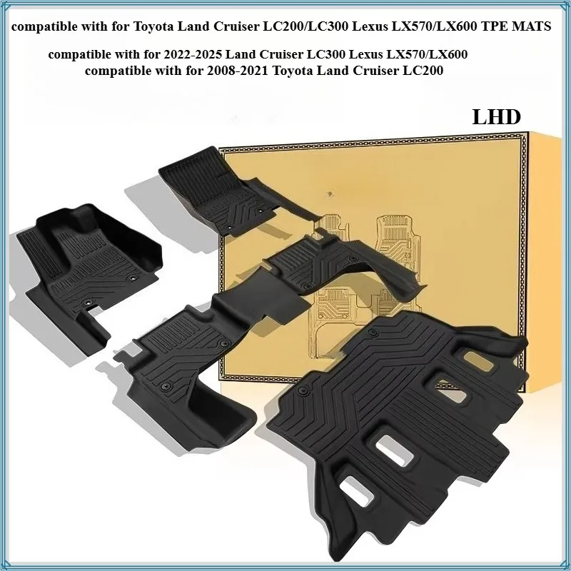 TPE Floor Mats For Land Cruiser LC200/LC300 Lexus LX570/LX600 LHD ICEV Full Coverage Waterproof Surround Threshold Accessories