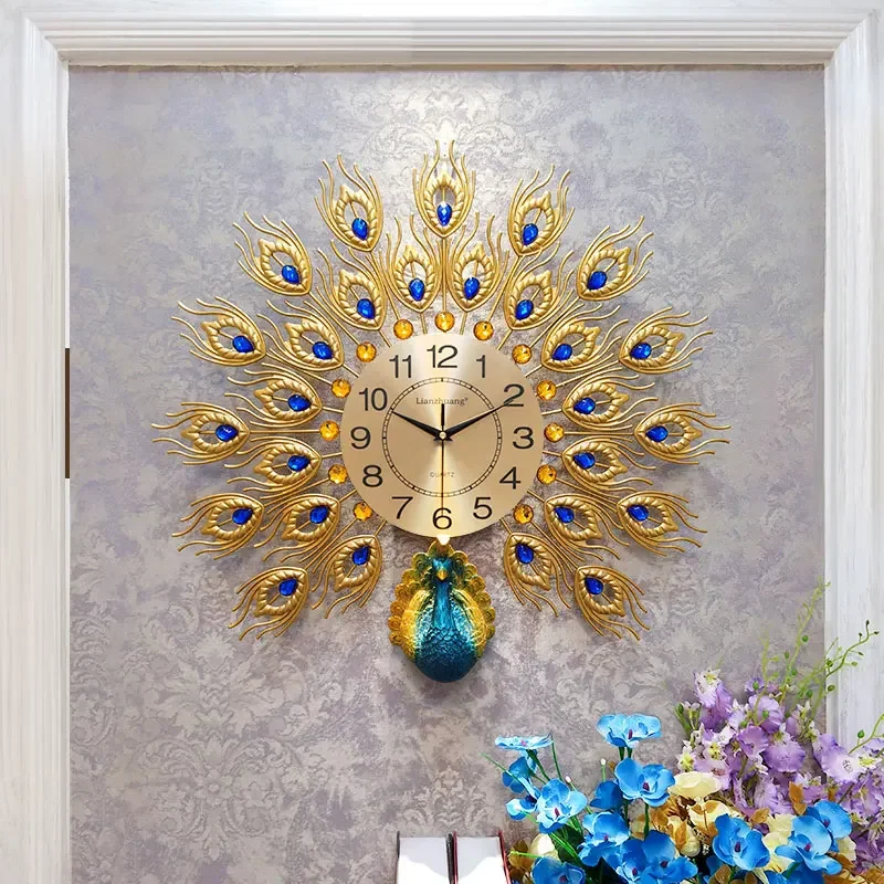 

Art Mural Wall Clocks Peacock Nordic Creative Restaurant Wall Watch Modern Luxury Design Horloge Murale Living Room Decoration