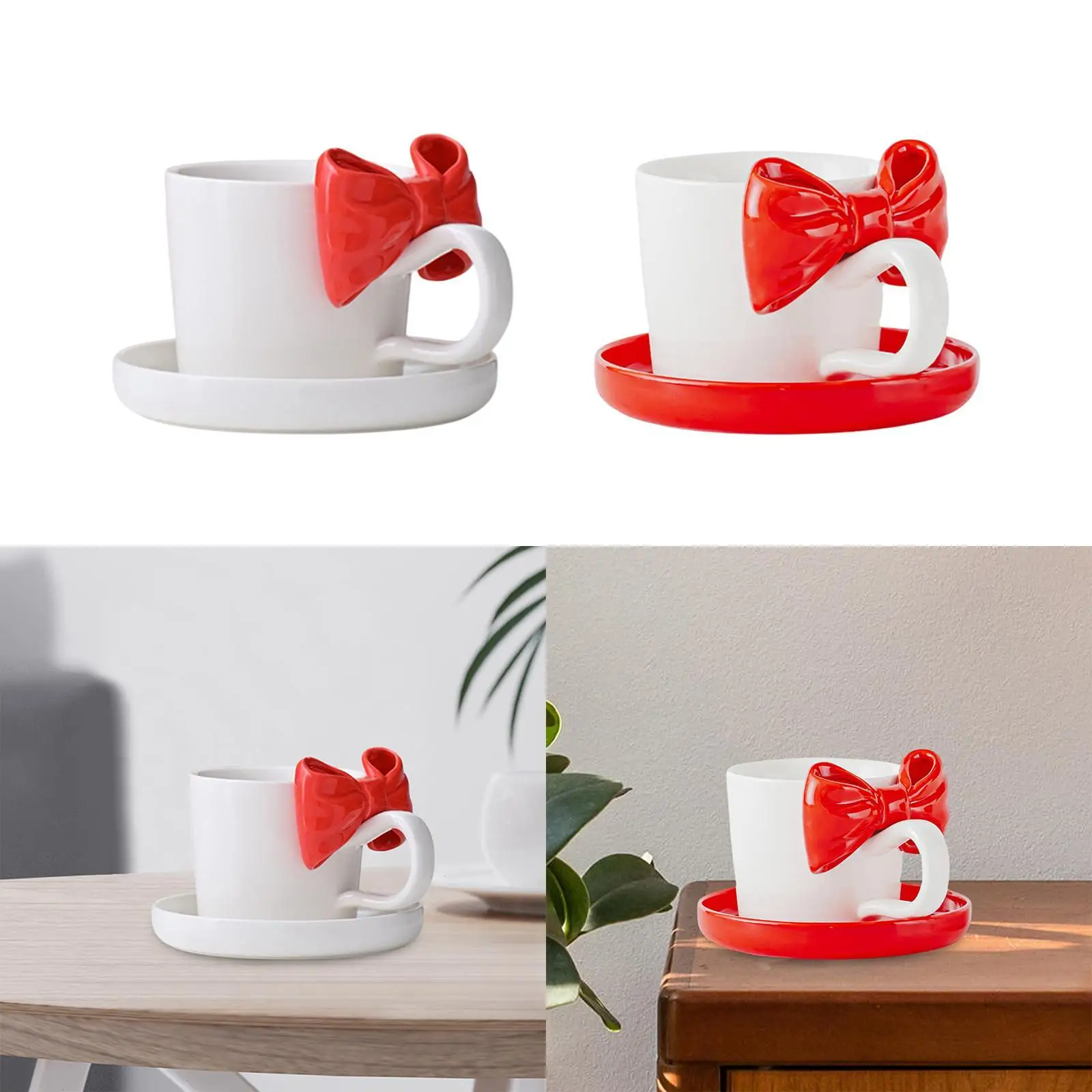

Tea Cup and Saucer Bow Tie Coffee Cup for Cafe Cappuccino Birthday Gift