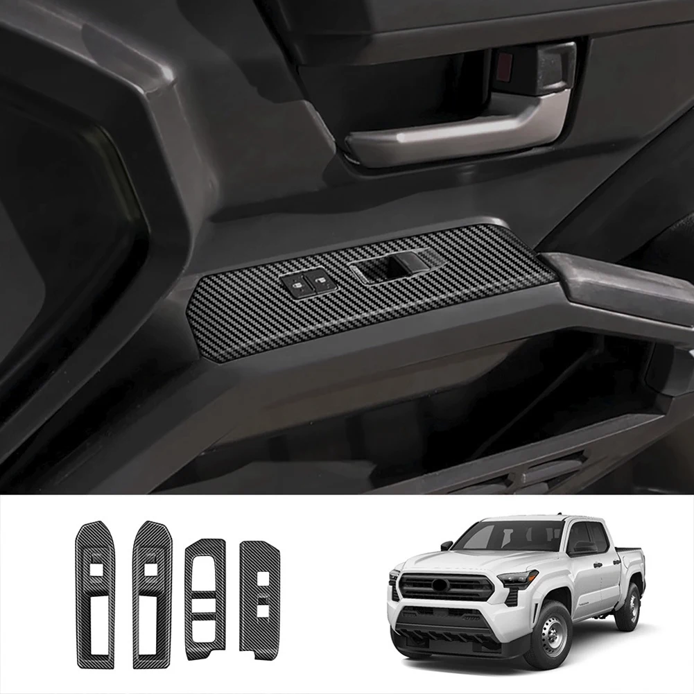 Janela do carro elevador de vidro capa guarnição interruptor da janela botão painel quadro para toyota tacoma 2024 lhd fibra carbono