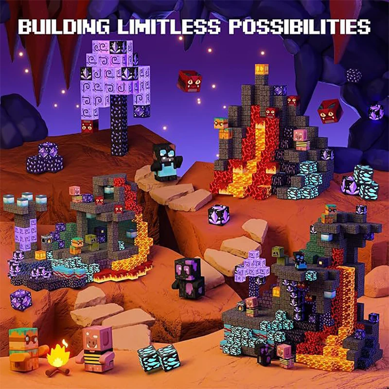 자석 블록 마인 월드 자석 동굴 세계 브릭 큐브 장난감 세트 교육용 감각 장난감 어린이 남아 여아 3세 이상 DIY